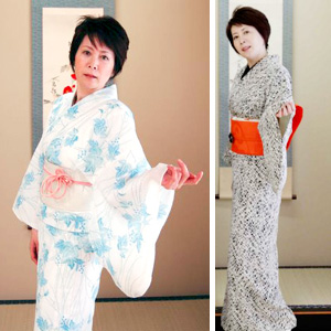 【写真3&4】体をひねり、ポーズにより「振り」を強調すると和装らしい立ち姿になる。